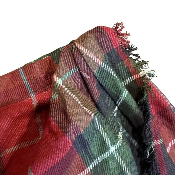 J. McLaughlin for Sanyo Plaid Tartan Red and Fringe Green Wrap Skirt - Picture 7 of 10